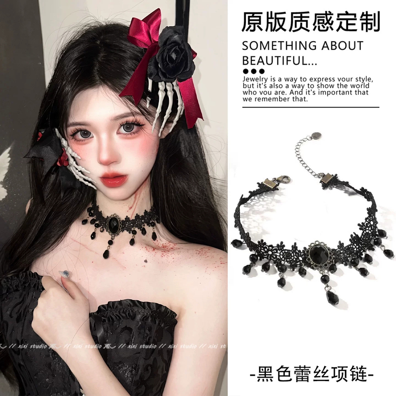 Gothic Style Lace Necklace Clavicle Chain Halloween Costume Choker2026 New Style Necklace Little Devil Accessories for Women