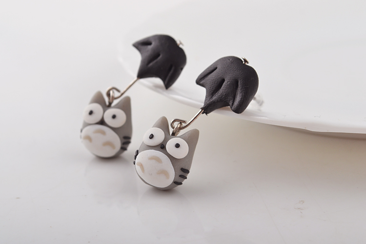 Creative Handmade Soft Ceramic Earrings Earrings Soft Ceramic Cartoon Umbrella Umbrella Totoro Earrings Wholesale Nihaojewelry display picture 6