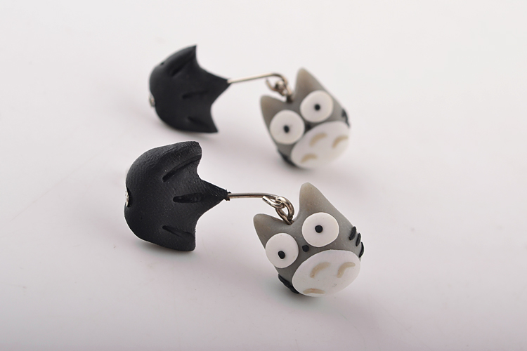 Creative Handmade Soft Ceramic Earrings Earrings Soft Ceramic Cartoon Umbrella Umbrella Totoro Earrings Wholesale Nihaojewelry display picture 5