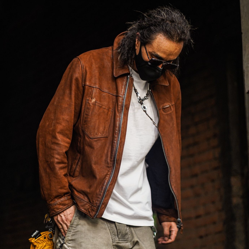 Carnival and Stillness【Tamed】C75096 Goat Leather Heavy Washed Vintage Distressed Leather Jacket Men's Genuine Leather Jacket