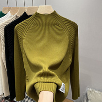 Plus size womens autumn and winter new solid color half turtleneck bottoming sweater womens loose and western style inner knitted sweater top