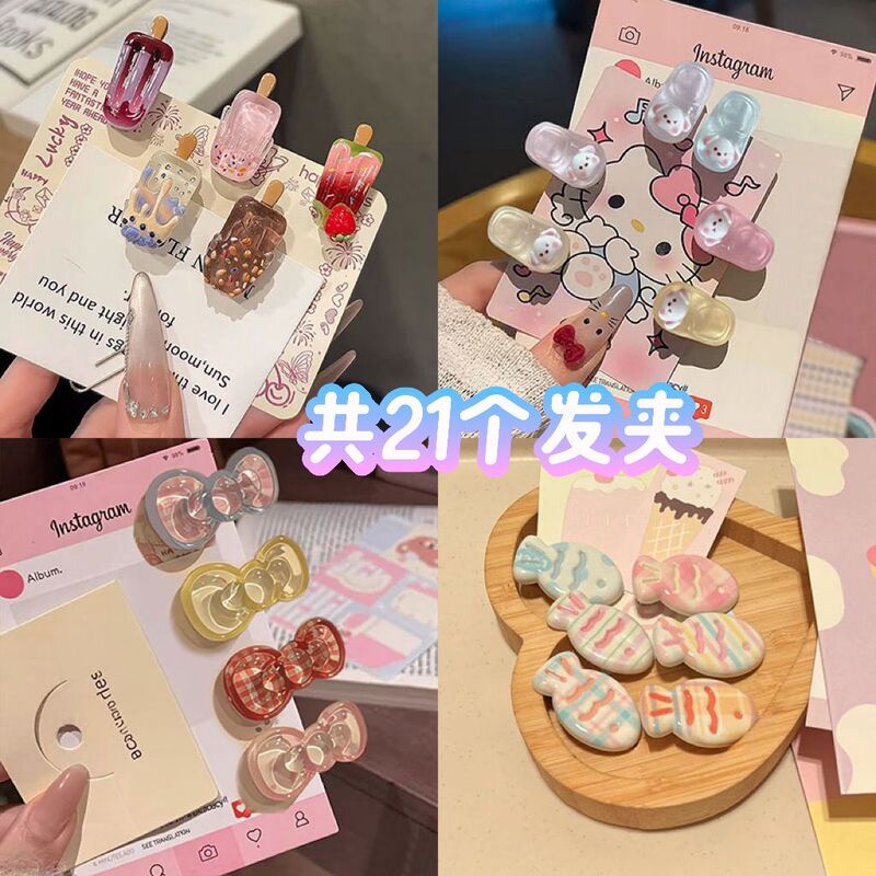 Cute Ice Cream Jelly Bow Cartoon Hairpin Hair Clip Translucent Little Girl Exquisite Mini Hair Accessory Set for Women