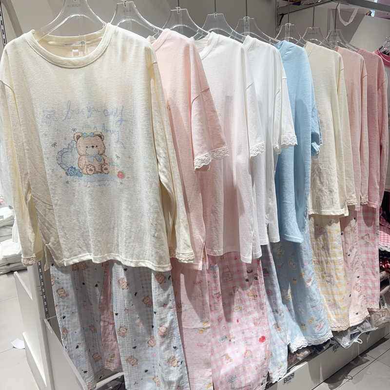 Missjuju Round Neck Loose and Comfortable Summer Short-Sleeved Pajamas Set Dormitory Can Be Worn Outside Cartoon Home Clothes Set