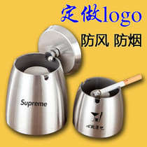 Bar stainless steel ashtray creative personality trend living room home large windproof smoke cup with cover custom logo