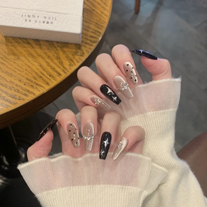High-End Whitening Black Sweet Cool Polka Dot High-End Style Sexy Star Moon Handmade Wearable Nail Art Nail Stickers