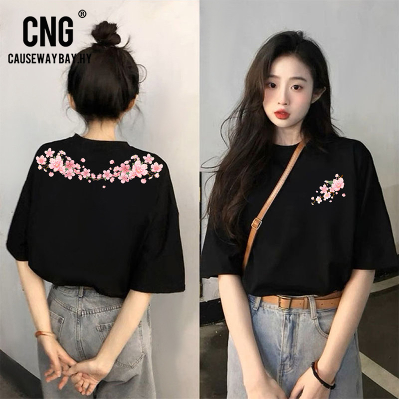French Cng Light Luxury Trendy Brand Short-Sleeved T-Shirt for Women, Black Pure Cotton New Style T-Shirt, Summer Loose Printed Design Top French Cng Light Luxury Trendy Brand Short-Sleeved T-Shirt for Women, Black Pure Cotton New Style T-Shirt, Summer Loose Printed Design Top