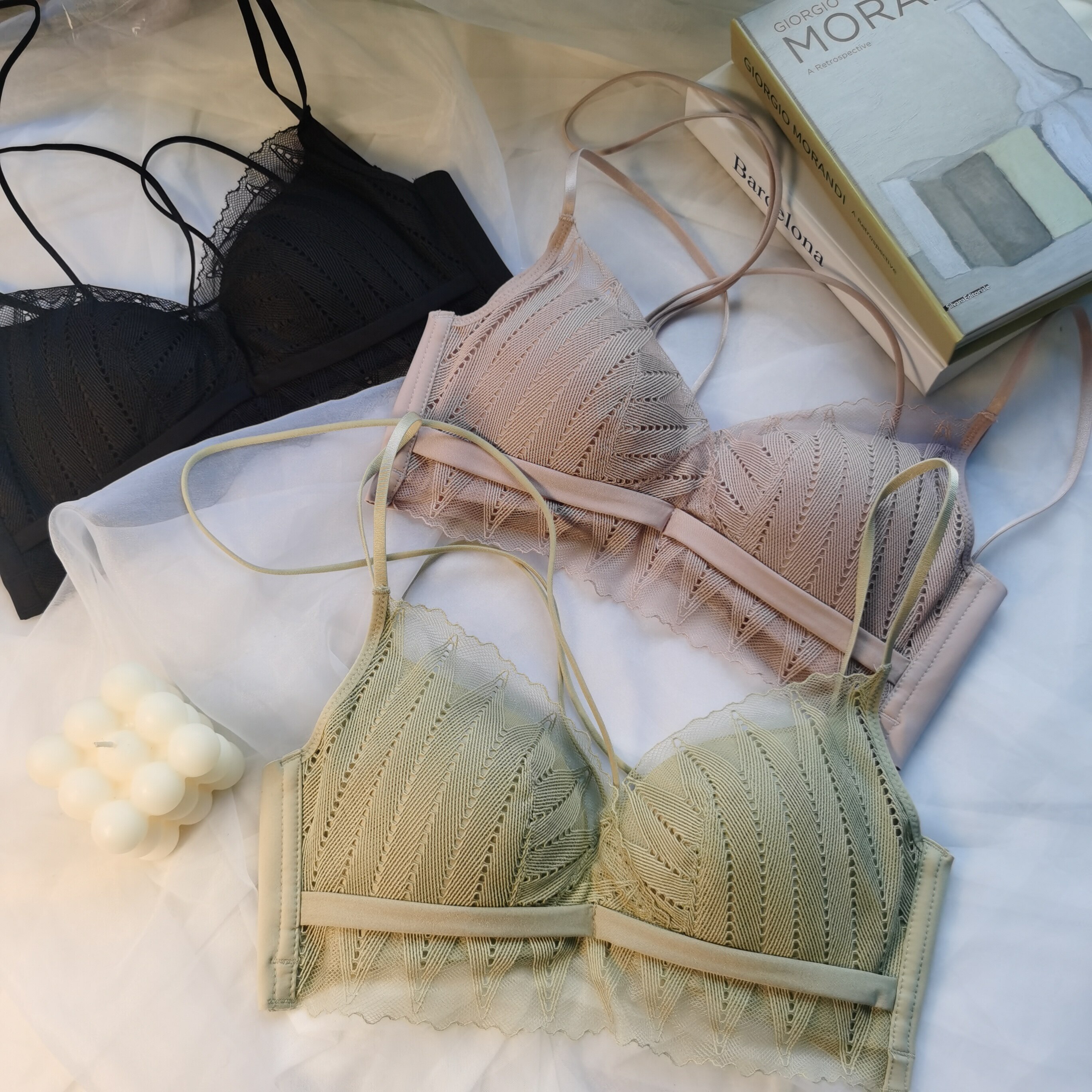 Light luxury lingerie Bralette thin steel - free ring underwear sexy lace beauty backed French triangle bras