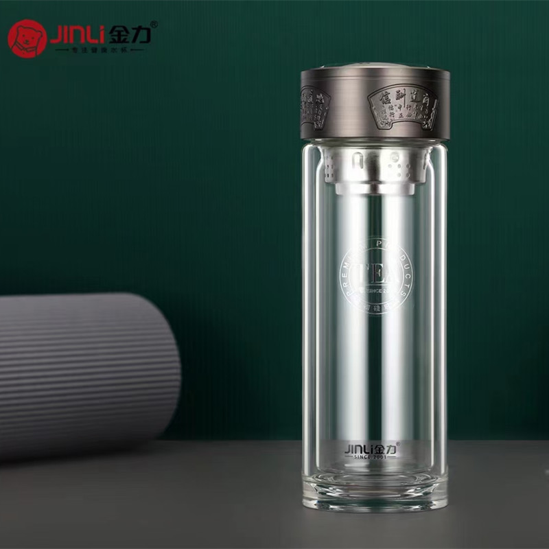 Gold Force Kuang Dy Double Layer Crystal Glass Cup Thickened transparent portable with tea compartment Anti-burn titanium material tea drinking water cup