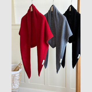 Old Money Style Red Gift 100% Wool Cashmere Knitted Large Triangular Scarf Shawl Basic Women's Neck Warmer
