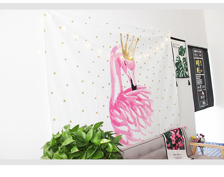 Ins phòng ngủ Bắc Âu trang trí vải flamingo tường tấm thảm treo vải lưới màu đỏ neo hình ảnh sofa nền vải tường thảm treo tường decor	