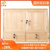 Locked cabinet with lock cabinet with door small bookcase desktop storage solid wood cabinet table floating window pine bookcase