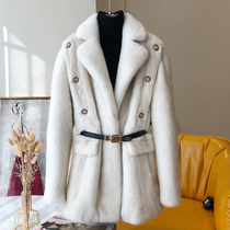 2021 Winter new Buffy mink fur Lady Whole Mink V Collar Young imported Goose Down Ferret Fur Coat Fur Coats Fur Coats