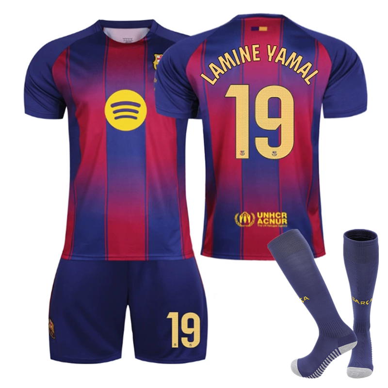 25-26 Barcelona Home Jersey Number 6 Gavi, Number 9 Lewandowski, Number 19 Yarmar, Number 8 Pedri Jersey, Barcelona Football Uniform Set