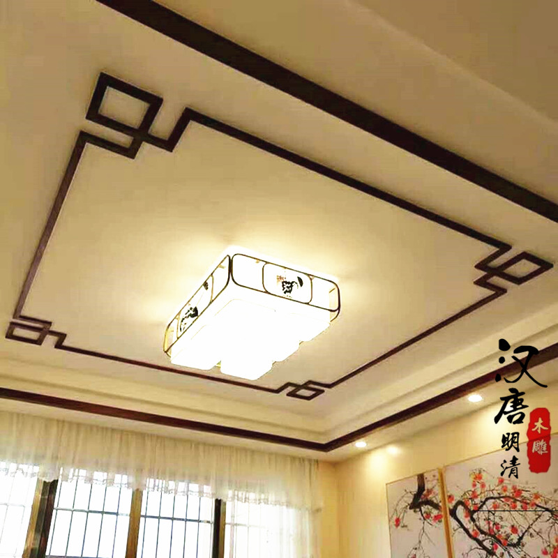 Dongyang wood carving Chinese ceiling solid wood flat L line background wall door cover border corner flower decoration spot