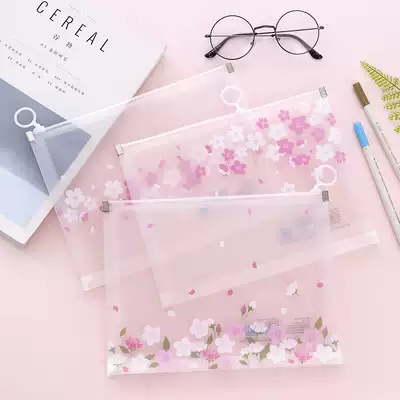 Cute cartoon cat creative pull side storage bag A4 pencil stationery frosted A5 transparent information file file bag