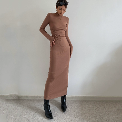 Приталенное платье, бархатный корсет, поясная сумка, базовая длинная юбка, изысканный стиль, высокий воротник, с акцентом на бедрах