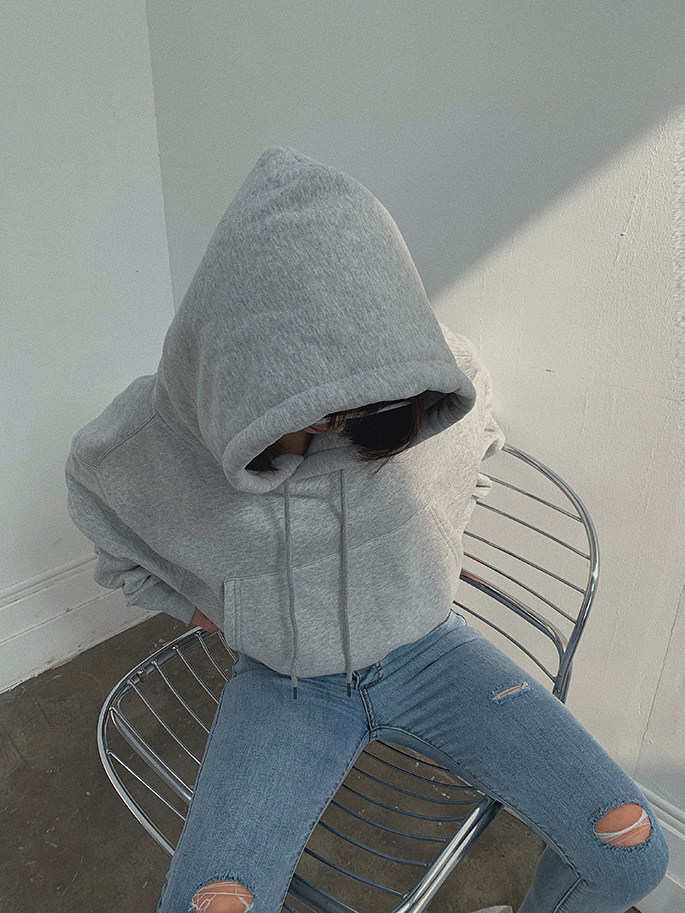 Basic Wear Black Charcoal Hoodies for Women Autumn Winter Loose Fleece Hooded Sweatshirts Streetwear Cropped Pullovers