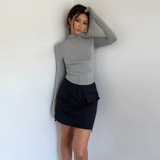 Корсет, приятный телу осенний лонгслив, высокий воротник, в корейском стиле