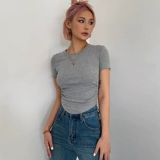 Летняя изогнутая приталенная короткая футболка, круглый воротник
