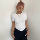 Летняя изогнутая приталенная короткая футболка, круглый воротник