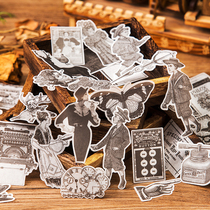 junk journal retro material hand tent transparent and paper stickers vintage make old black and white figure
