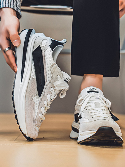 Men's Sports Shoes 2025 New Summer Mesh Breathable Casual Shoes Thick-Soled Genuine Leather Running Shoes Soft-Soled Dad Shoes