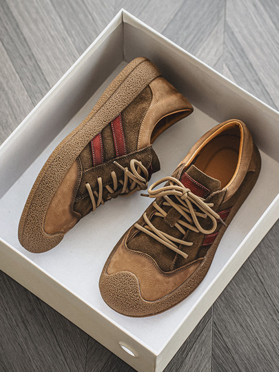 First-Layer Cowhide Men's Shoes 2025 Winter New German Training Shoes Korean Style Trendy Versatile Genuine Leather Breathable Soft-Soled Casual Sneakers