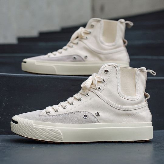 Canvas Shoes for Men, High-Top Summer Trendy New Casual Shoes, Mid-Top Breathable Korean Style Versatile Low-Top Black Sneakers