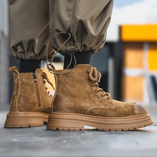 Martin Boots for Men 2025 New Winter Genuine Leather High-Top Shoes British Style Mid-Top Fleece-Lined Height-Increasing Retro Work Boots