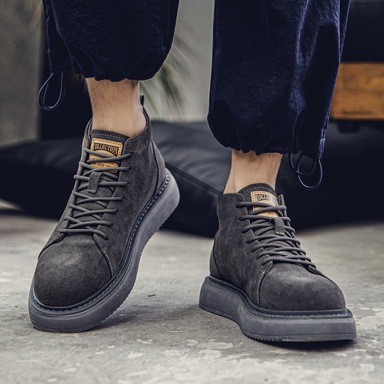 Martin Boots for Men, Winter Breathable British Style High-Top Shoes, Genuine Leather Retro Mid-Top Short Boots, New Casual Work Boots