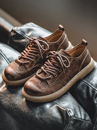 First-Layer Cowhide Men's Shoes, New Winter Style Large Leather Shoes, Genuine Leather, Breathable, Soft-Soled, British-Style Non-Slip Sports and Leisure Shoes