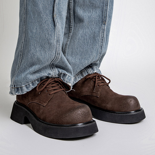 Derby Shoes Men's Summer Breathable Thick-Soled Heightening Genuine Leather Work Shoes Versatile Casual Low-Top Retro Big-Toe Leather Shoes