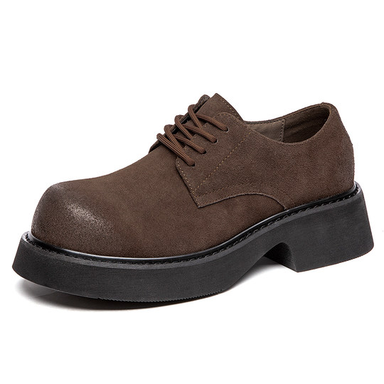 Derby Shoes Men's Summer Breathable Thick-Soled Heightening Genuine Leather Work Shoes Versatile Casual Low-Top Retro Big-Toe Leather Shoes