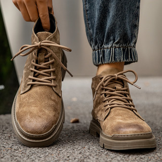 Martin Boots for Men, Winter High-Top Shoes with Fleece Lining, British Style, Genuine Leather, Trendy Mid-Top Retro Korean Style Versatile Work Boots