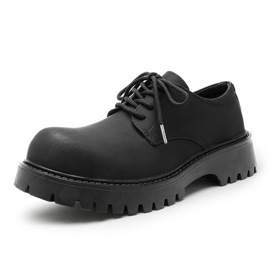 Derby Shoes for Men, Summer Breathable Thick-Soled Height-Increasing Genuine Leather Work Shoes, Black Casual Low-Top Retro Large-Toe Leather Shoes
