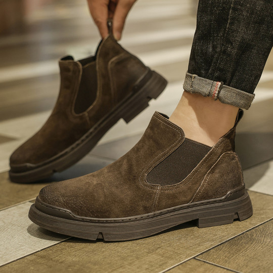 Chelsea Boots Men's New Winter Breathable Genuine Leather High-Top Short Boots British Style Casual Mid-Top Retro Martin Boots