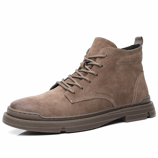 Martin Boots for Men, Winter Fleece-Lined High-Top Shoes, Genuine Leather British Style Short Boots, Trendy Korean Style Mid-Top Retro Work Boots