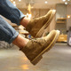 Winter Martin Boots for Men, Mid-Top Trendy Short Boots, British Style, Fleece-Lined High-Top Shoes, Retro Korean Style, Genuine Leather Yellow Work Boots