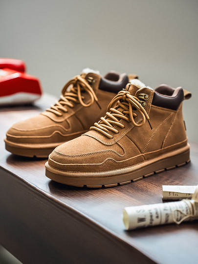 Men's Wool Snow Boots, Cold-Resistant, Warm, Outdoor, Non-Slip, Genuine Leather, Trendy, Winter, Fleece-Lined, Thickened, High-Top, Large Cotton Shoes for Northeast