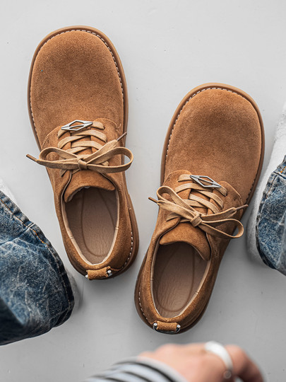 Men's Leather Shoes 2025 Winter New Casual Soft-Soled Cowhide Big-Toe Mickey Shoes Genuine Leather Breathable Couple Derby Shoes