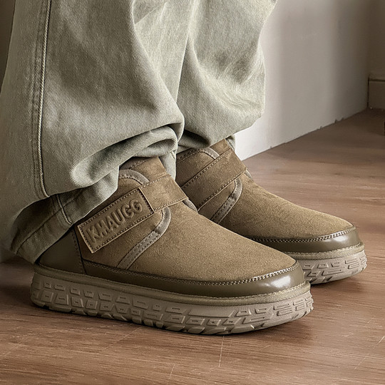 Men's Snow Boots, Northeast Cold-Resistant, Non-Slip Loafers, Genuine Leather Casual Cotton Boots, Winter Fleece-Lined, Thickened, Warm Large Cotton Shoes