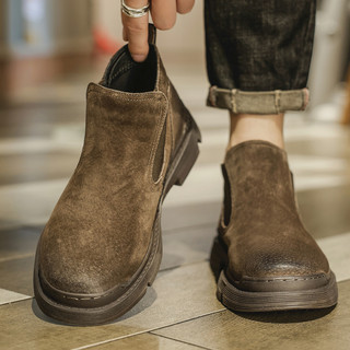 Chelsea Boots for Men 2025 New Winter Breathable Genuine Leather High-Top Short Boots British Style Casual Mid-Top Martin Boots