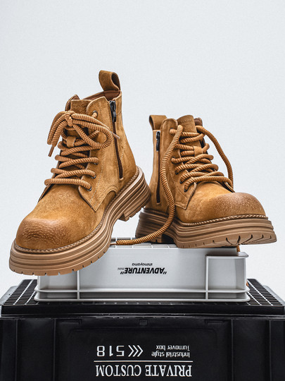 Martin Boots for Men 2025 New Winter Genuine Leather High-Top Shoes British Style Mid-Top Fleece-Lined Thick-Soled Retro Work Boots