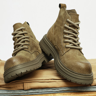 Martin Boots for Men, Winter High-Top Shoes with Fleece Lining, British Style Short Boots, Trendy Mid-Top Versatile Genuine Leather Korean Style Work Boots