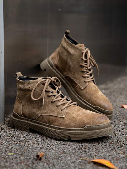 Martin Boots for Men, Winter Fleece-Lined, 2025 New Style, Genuine Leather, Mid-Top, Casual, Retro British Style, High-Top Work Boots, Short Boots