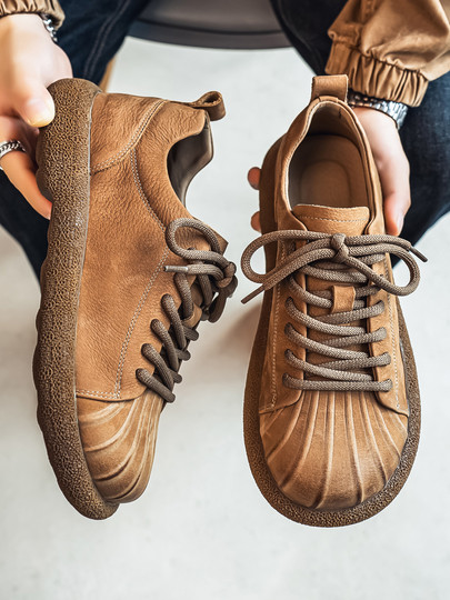 First-Layer Cowhide Men's Shoes, New Winter Style, Genuine Leather, Breathable, Large Leather Shoes, Soft Sole, Soft Leather, Thin, Non-Slip Casual Shoes