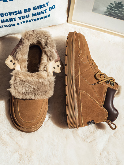 Men's Wool Snow Boots, Cold-Resistant, Warm, Outdoor, Non-Slip, Genuine Leather, Trendy, Winter, Fleece-Lined, Thickened, High-Top, Large Cotton Shoes for Northeast