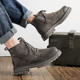 Martin Boots for Men, Winter Mid-Top, Fleece-Lined, Trendy, Versatile, British Style, Korean Version, High-Top Shoes, Genuine Leather, Retro Work Boots
