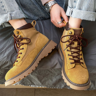 Martin Boots for Men, Winter Mid-Top Trendy Short Boots, Versatile British Style High-Top Shoes, Breathable Genuine Leather Retro Work Boots