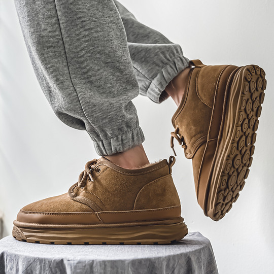 Men's Snow Boots, Northeast Cold-Resistant, Non-Slip Loafers, Thick-Soled Genuine Leather Cotton Boots, Winter Fleece-Lined, Thickened, Warm Large Cotton Shoes